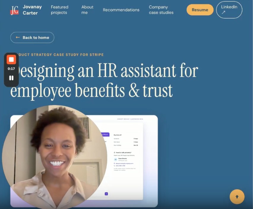 Video thumbnail: Jovanay walking through her Stripe case study